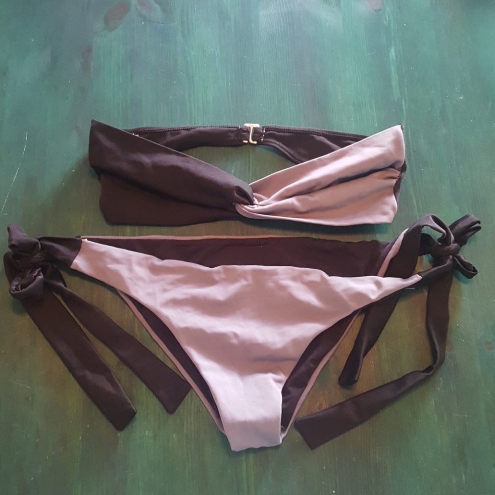 DAR BE DAR BLACK GRAY TWIST BANDEAU BIKINI M